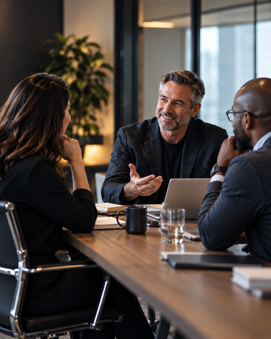 A strategic marketing conversation around a conference table