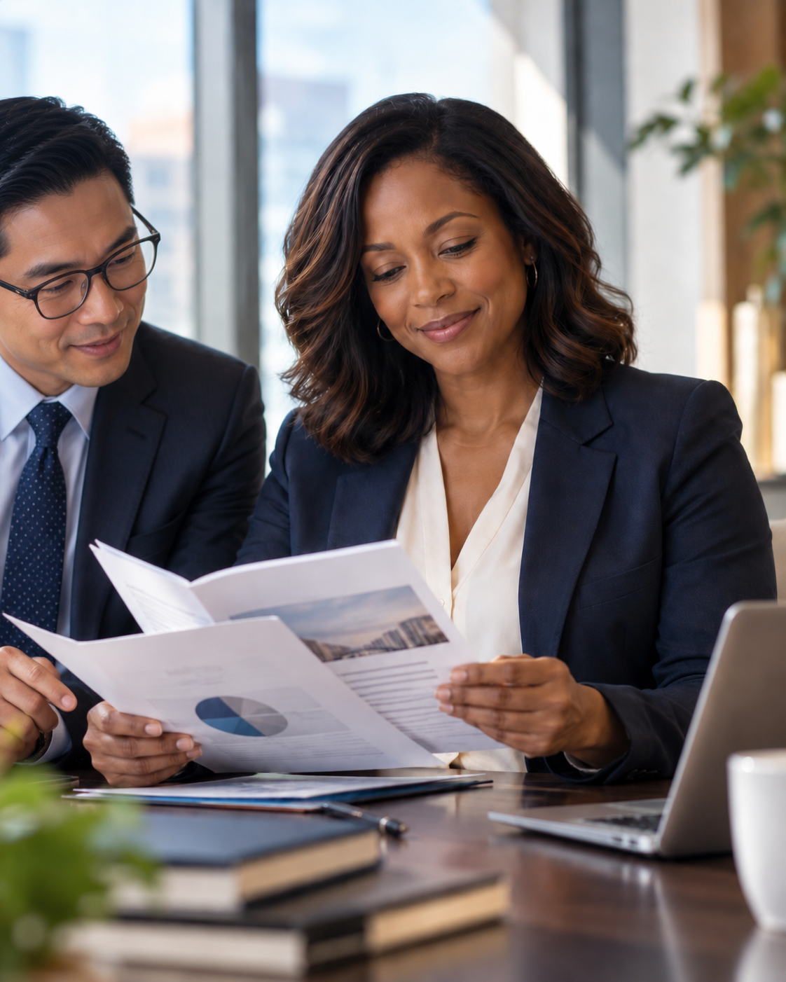 Business leaders reviewing a marketing report